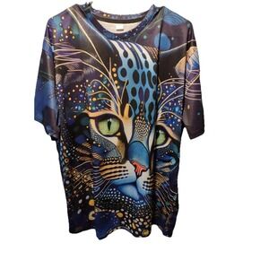 Men T Shirt Fashion Abstract Blue Cat Head Casual Short Sleeve Novelty C55